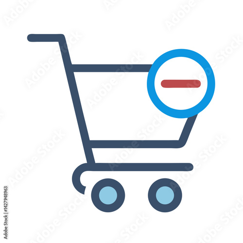 Remove from cart icon, shopping cart with minus symbol, on black