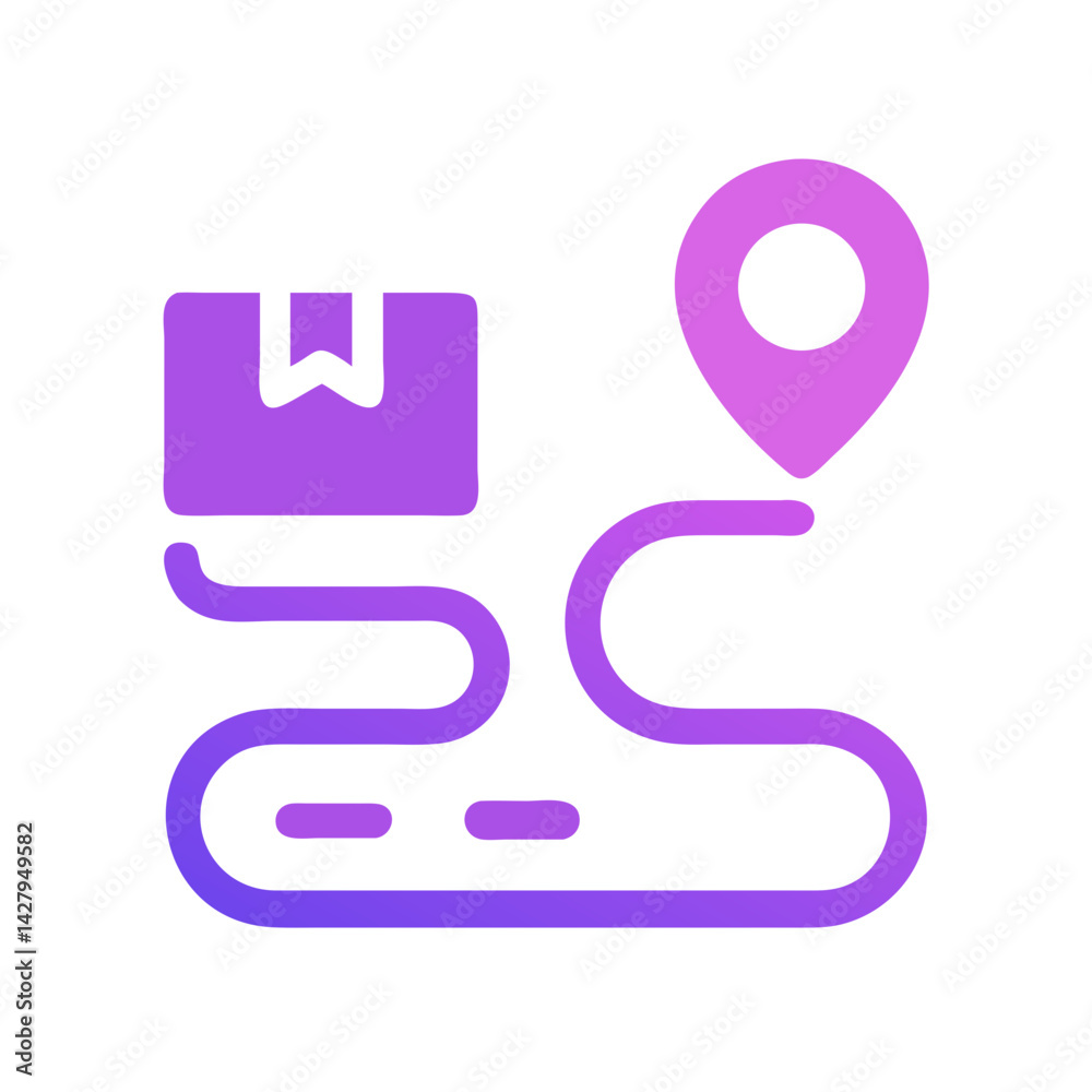 Delivery route icon, package tracking, shipping, delivery service on black background Delivery route icon, package tracking, shipping, delivery service on black background