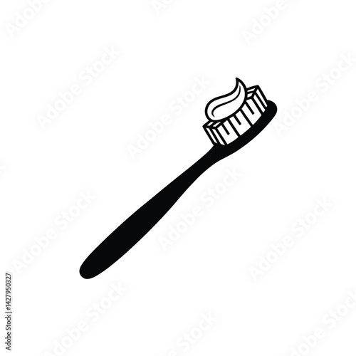Toothbrush and Toothpaste Icon, Toothbrush with toothpaste vector silhouette, Dental, Hygiene on a white background