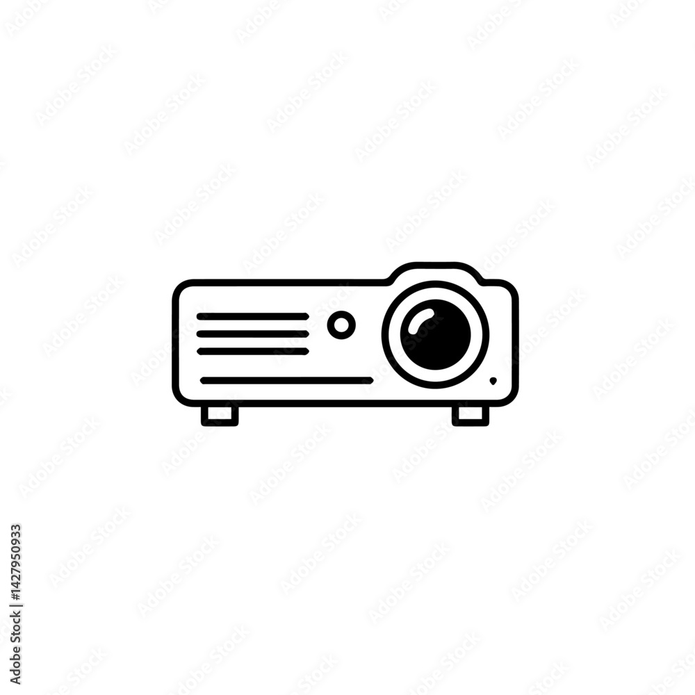 Projector icon, simple line art, black and white, for presentations - with copy space Projector icon, simple line art, black and white, for presentations - with copy space