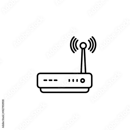 Router icon, simple line art, black and white, for website design