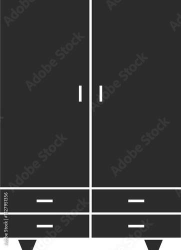 modern two door wardrobe icon in dark grey and clear background, editable vector illustration