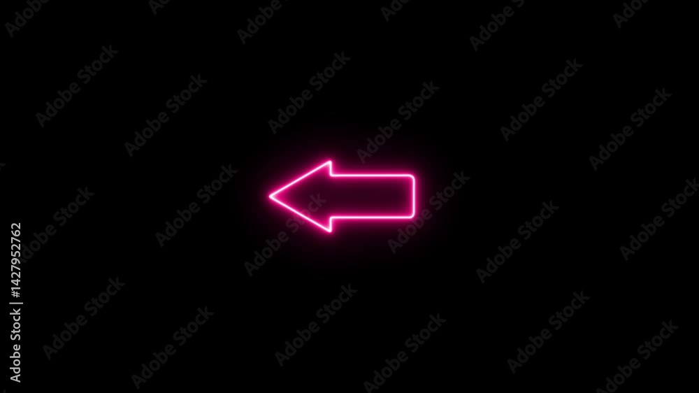 Glowing neon abstract beautiful left side neon arrow icon animation on black background. Glowing neon abstract beautiful left side neon arrow icon animation on black background.
