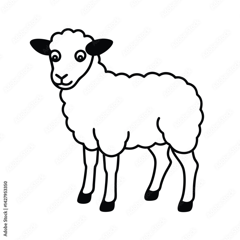 Illustration of a cute cartoon sheep with a fluffy coat isolated on white background Illustration of a cute cartoon sheep with a fluffy coat isolated on white background