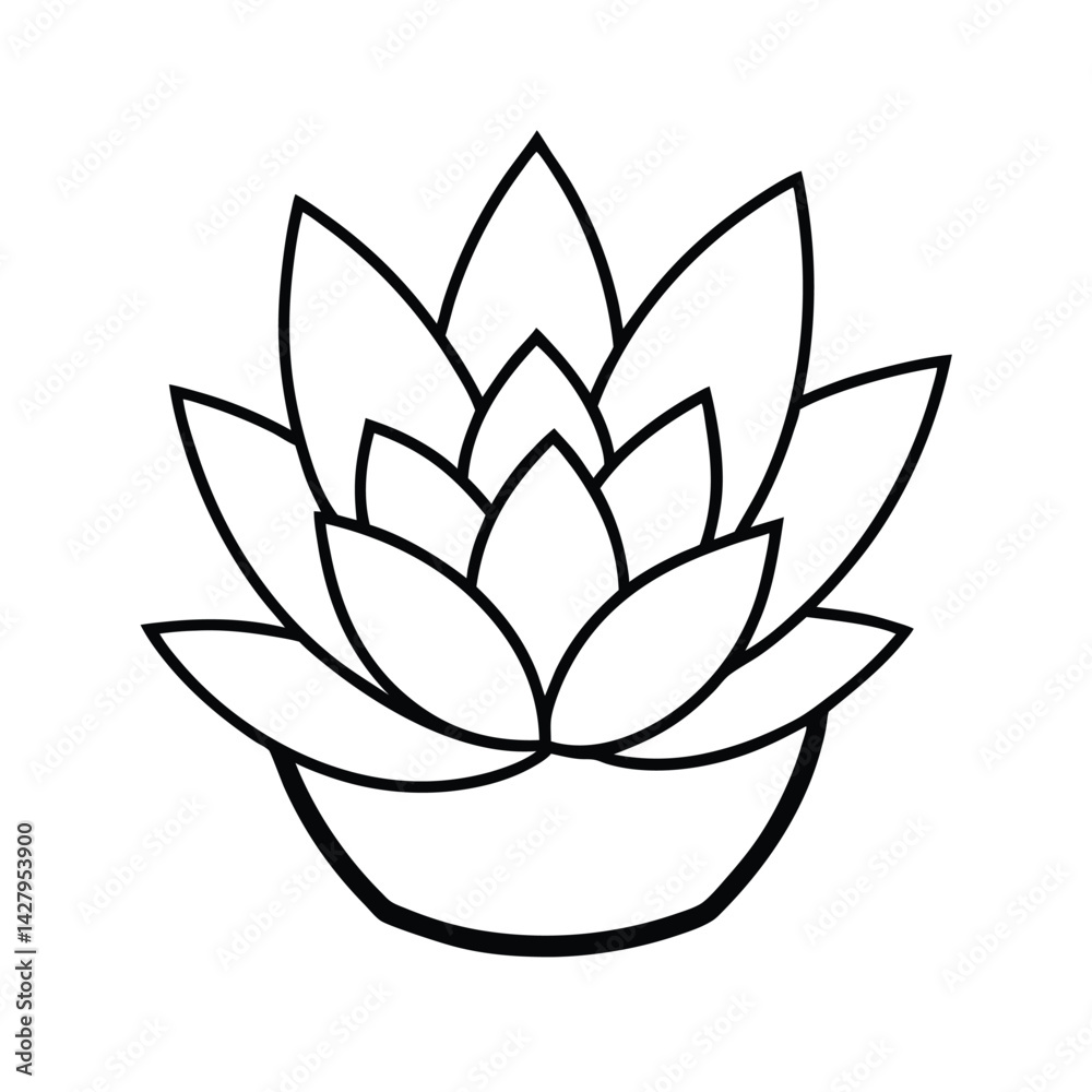Minimalist outline illustration of a succulent plant in a pot simple black and white design Minimalist outline illustration of a succulent plant in a pot simple black and white design