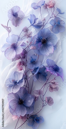 Delicate Purple Flowers on White Background