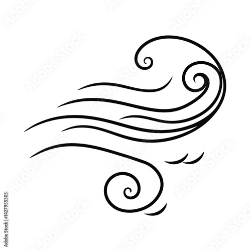 Stylized wind gust illustration flowing air symbol in black and white vector design