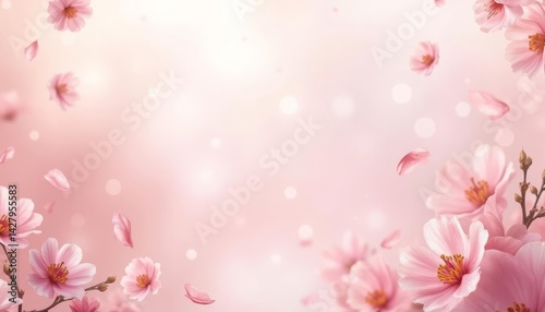 Transparent glass-effect background with soft pink petals