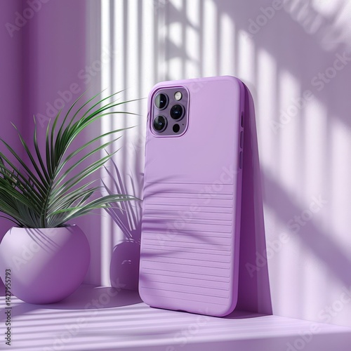 Purple Phone Case and Plant on Table