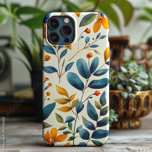Floral Phone Case on Wooden Table