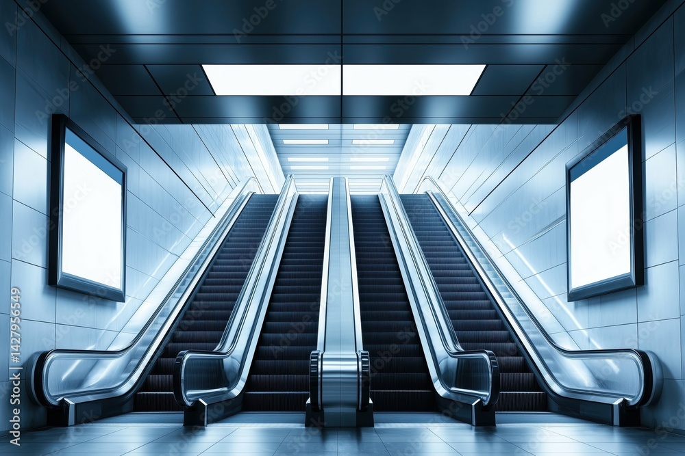 Fototapeta premium Subway station escalator poster advertisement, display template screen