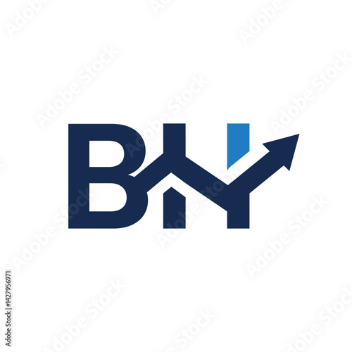 Free Download this is a flat logo design of letter BH in blue color with graphic arrow heading up  - GFXLoad