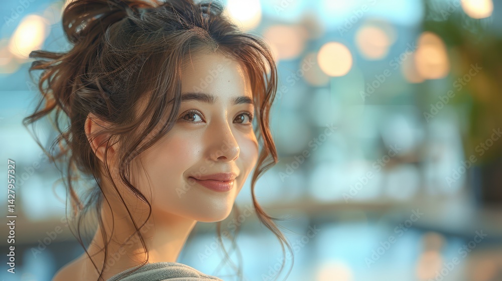 Portrait of a Young Asian Woman Posing in front of Pool for Summer Vacation Photo.Fictional Character Created By Generative AI