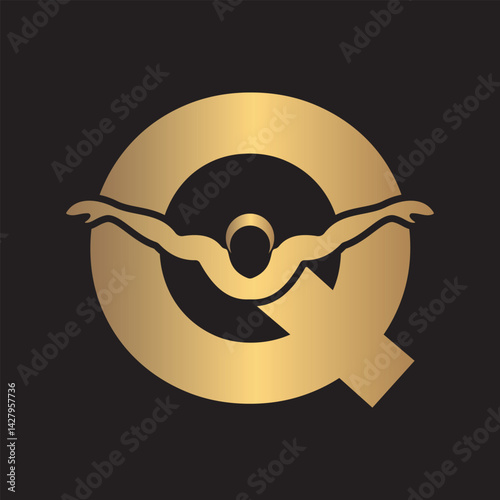 Swimming Logo combine with letter Q vector template