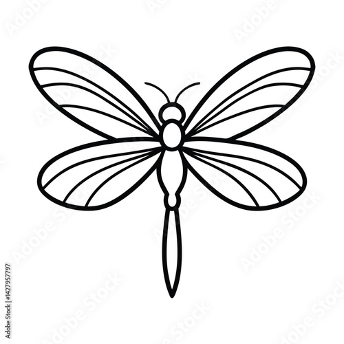 Simple dragonfly outline illustration graphic design element entomology insect black and white nature illustration