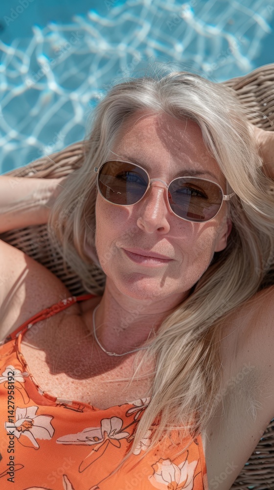 Australian Woman Relaxing by the Pool for Summer Holiday Photo.Fictional Character Created By Generative AI