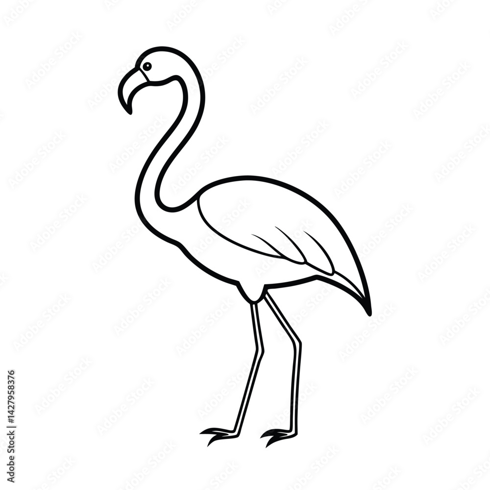 Obraz premium Elegant flamingo illustration with black outline for coloring books and creative design projects