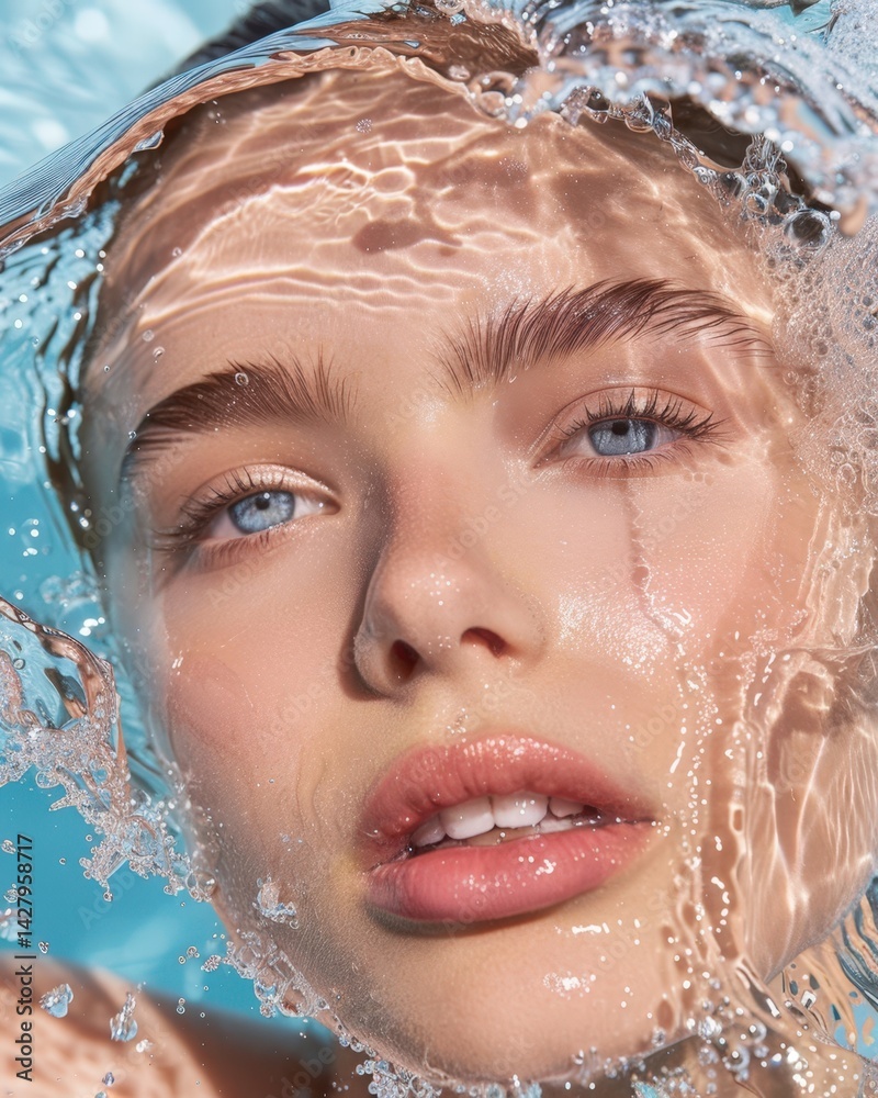 Russian Woman Face in Water for Summer Holiday photo.Fictional Character Created By Generative AI