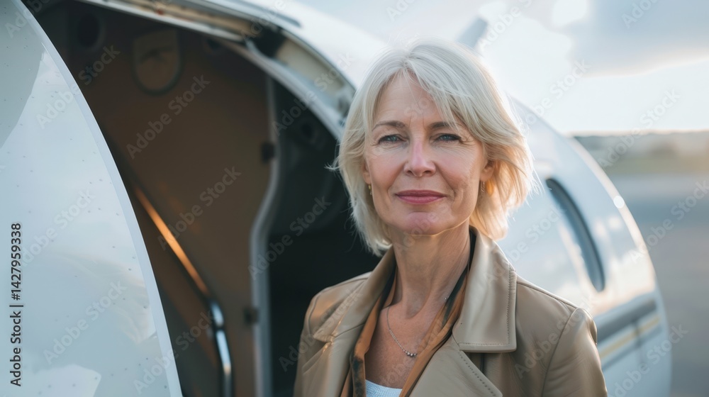 Woman Standing in Front of a Small AirplaneFictional Character Created By Generative AI
