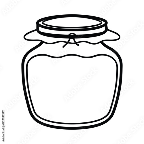 Outline style jam jar vector illustration drawing of a sealed jar filled with sweet preserves