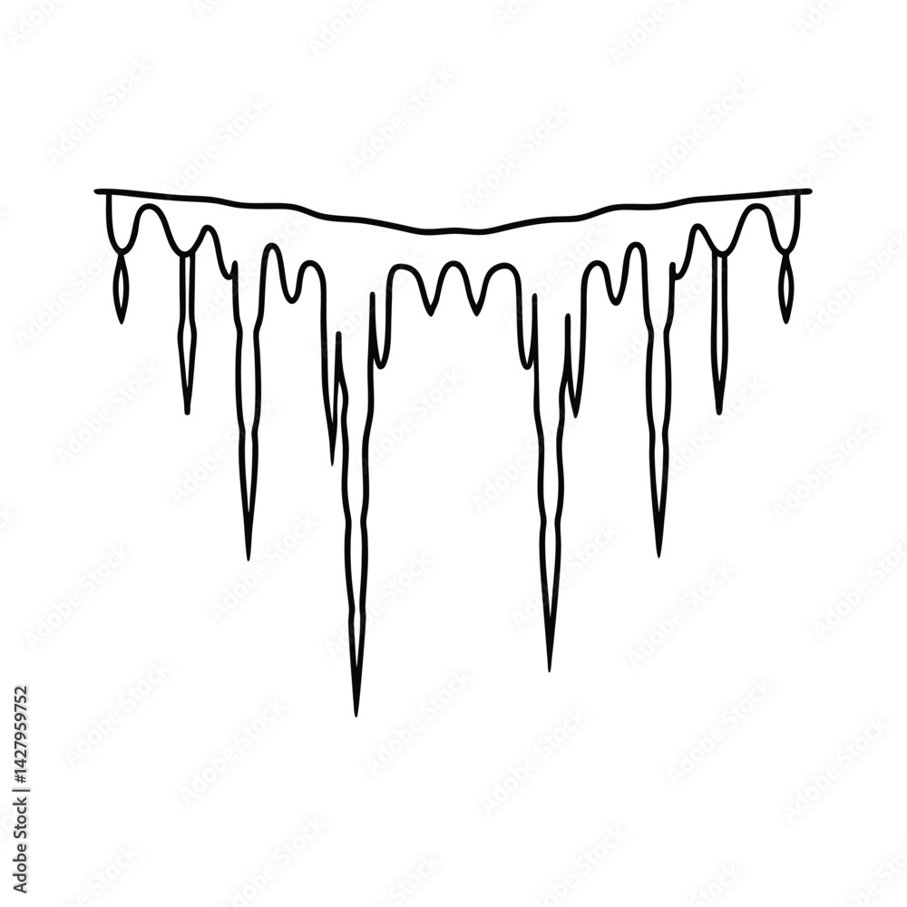 Fototapeta premium Linear illustration of icicles hanging down depicting winter season cold weather and frozen water formation