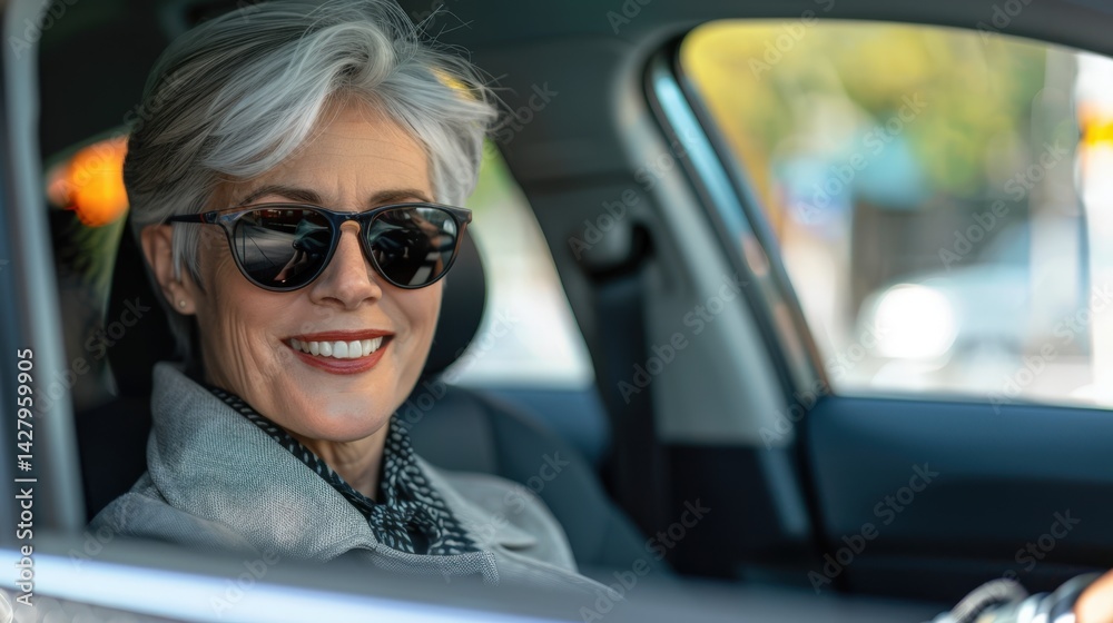 Senior Woman Driving Car with GogglesFictional Character Created By Generative AI