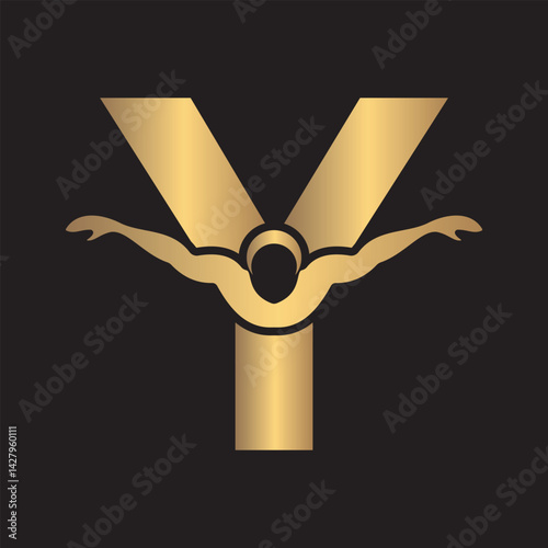 Swimming Logo combine with letter Y vector template