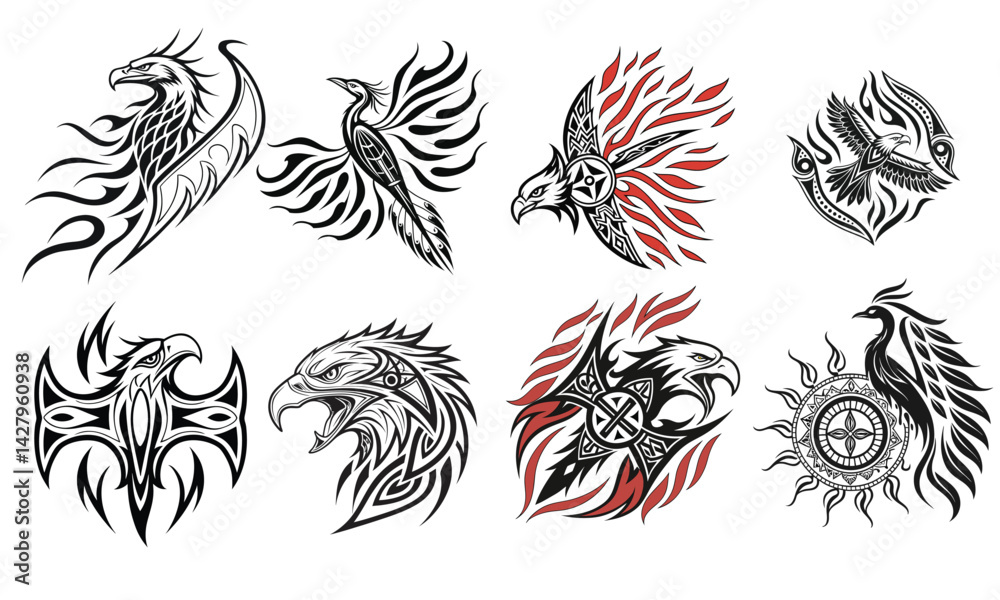 Fototapeta premium Tribal phoenix tattoo designs vector illustration