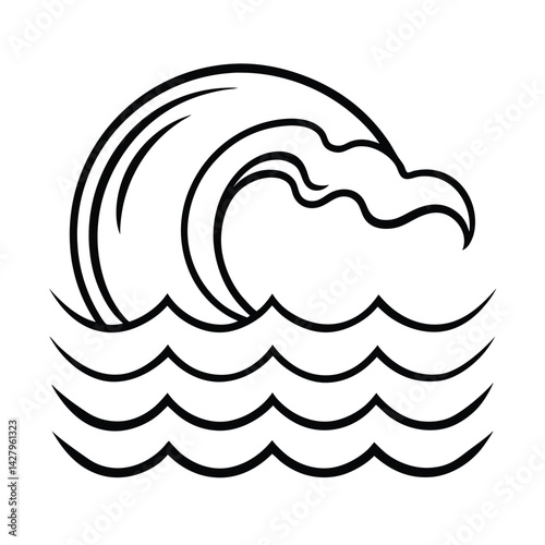 Simple black and white ocean wave illustration nautical sea water outline design graphic