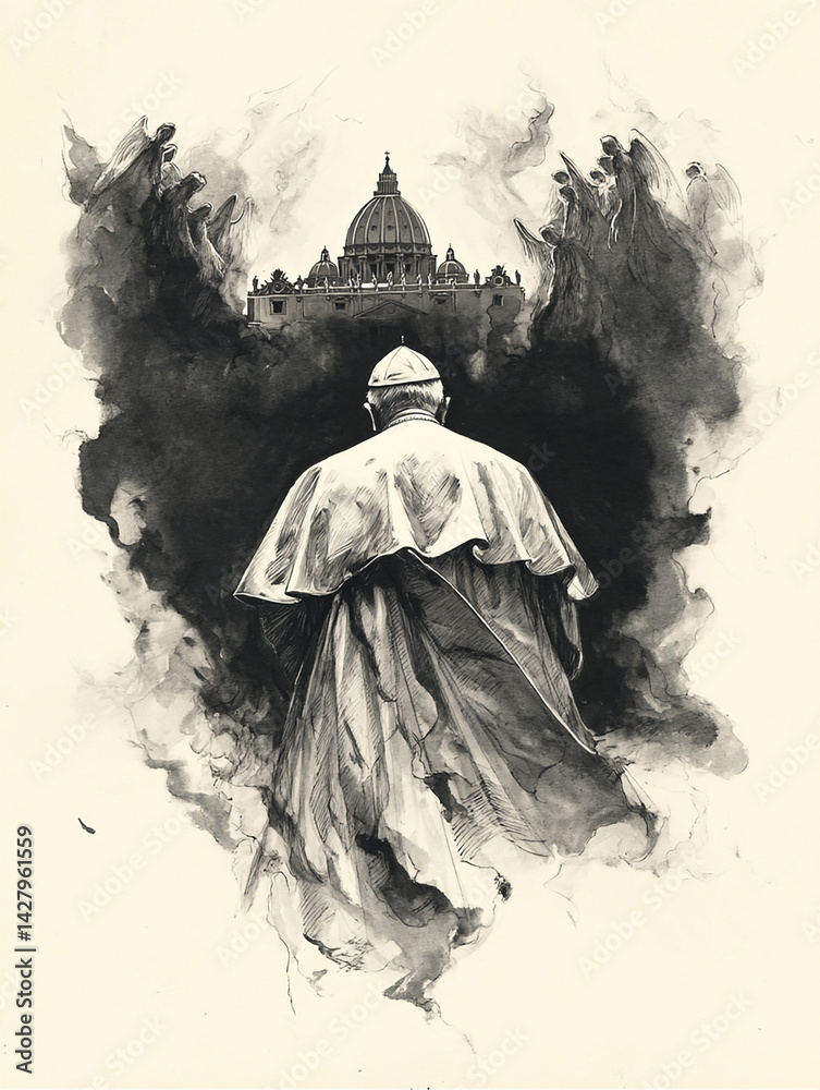 le pape en noir et blanc - IA Generated