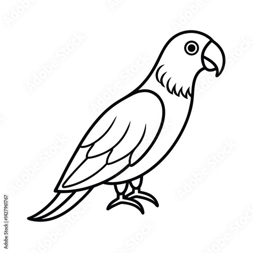 Black and white line art illustration of a lovebird bird vector drawing animal sketch