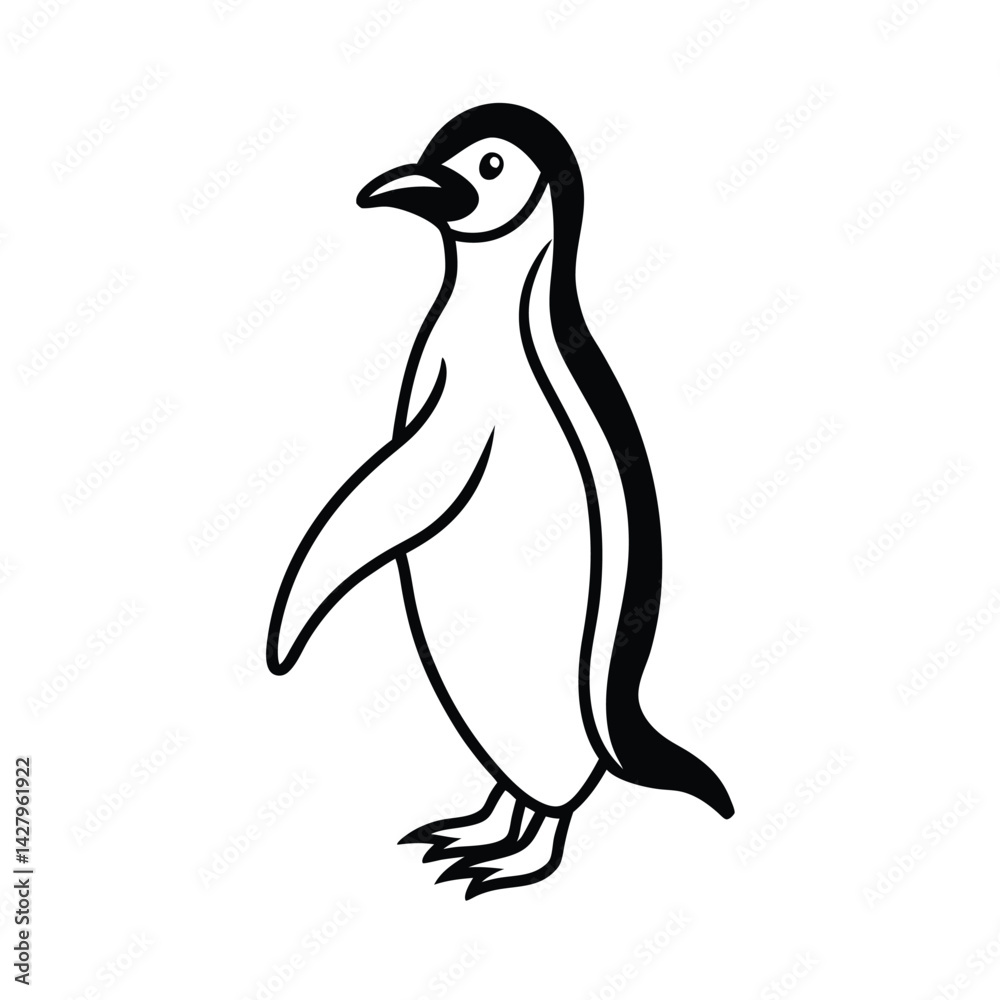 Naklejka premium Simple penguin illustration standing calmly in black and white vector graphic animal design