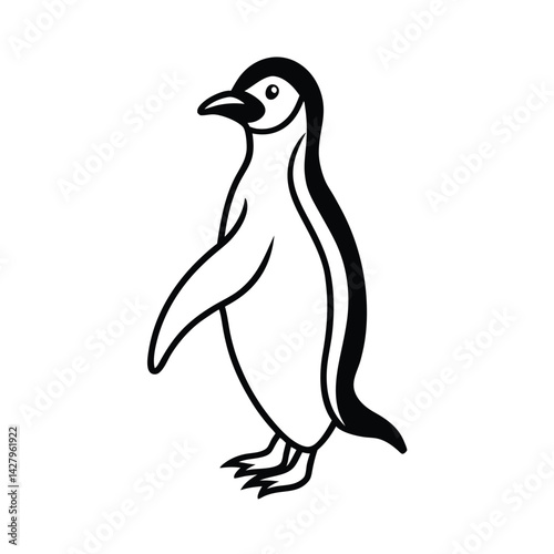 Simple penguin illustration standing calmly in black and white vector graphic animal design