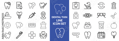 Dental thin line icons set. Tooth icon. Dentist, Dental, Tooth editable stroke icons collection. Vector illustration
