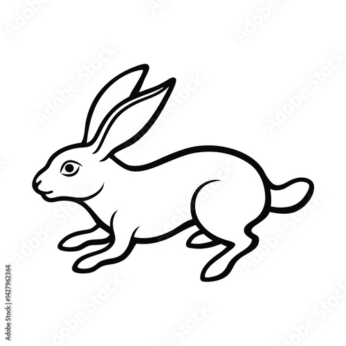 Black and white line art illustration of running rabbit perfect for easter and spring projects and designs