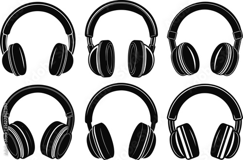 Set of headphones icon silhouette vector illustration