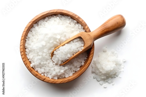 Wooden Bowl of Coarse Sea Salt with Scoop