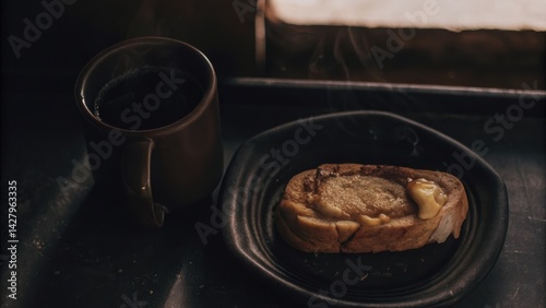 A glass of coffee with Kaya bread