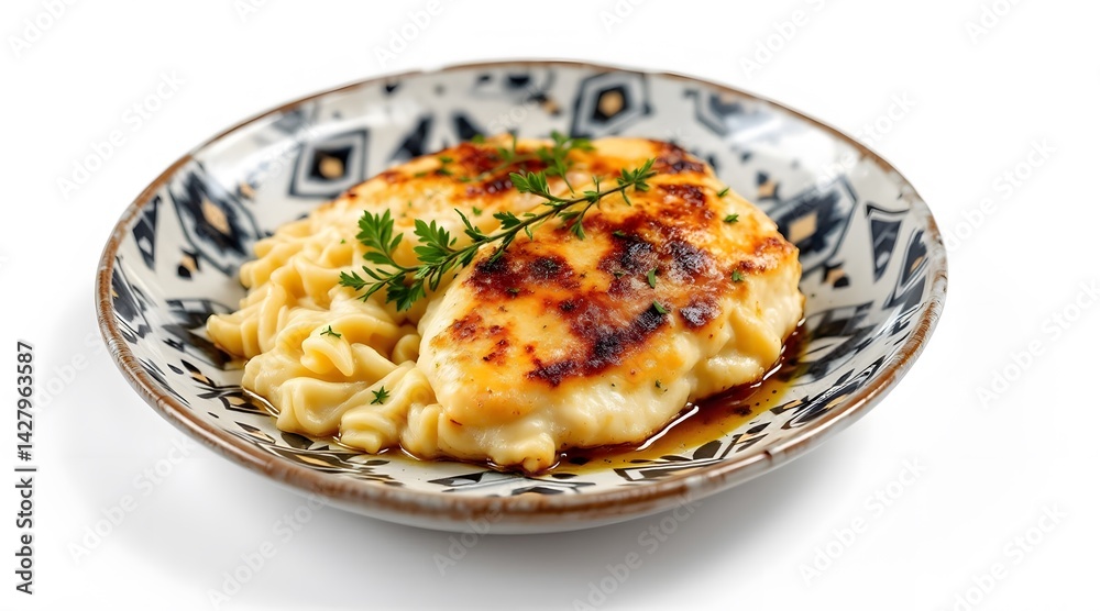 Grilled Chicken Breast with Creamy Pasta Garnished with Fresh Herbs Grilled Chicken Breast with Creamy Pasta Garnished with Fresh Herbs