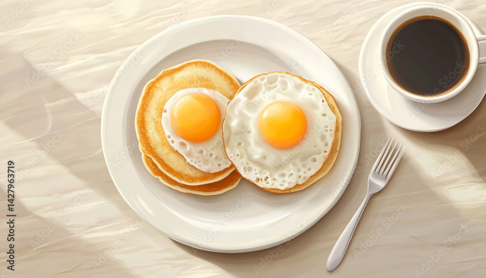 Breakfast with fried eggs bacon pancakes Breakfast with fried eggs bacon pancakes
