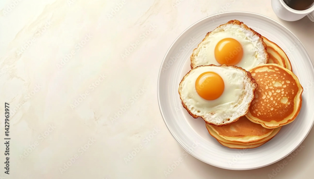 Breakfast with fried eggs bacon pancakes Breakfast with fried eggs bacon pancakes