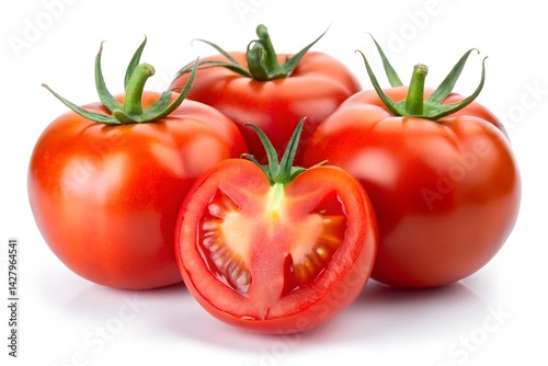 Fresh, vibrant tomatoes, whole and sliced, perfect for a healthy meal