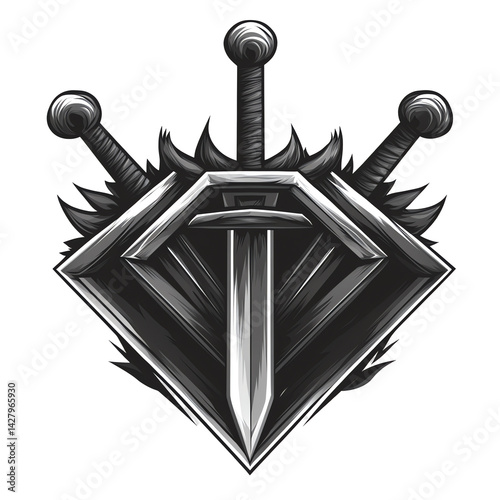 Illustration - Swords, Shield, Diamond, Metal, Weapon, Blade, Sharp, Fight, War, Battle