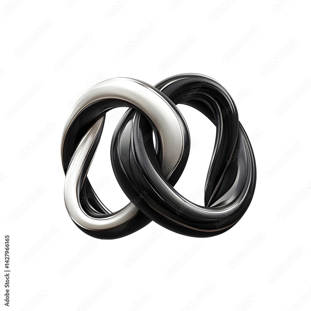 Sleek elegant abstract design showcasing a continuous symmetrical arrangement of interlocking circular loops in a monochrome black and silver color palette Sleek elegant abstract design showcasing a continuous symmetrical arrangement of interlocking circular loops in a monochrome black and silver color palette