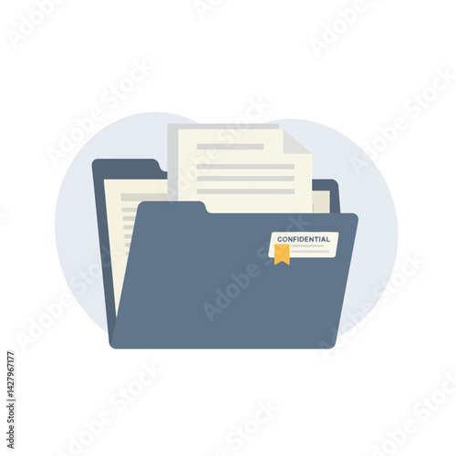 Flat Illustration Vector Confidential Documents in Folder Illustration for Data Security