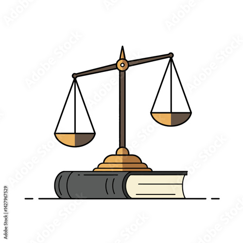 Flat Illustration Vector Scales of Justice Balancing on a Law Book Icon