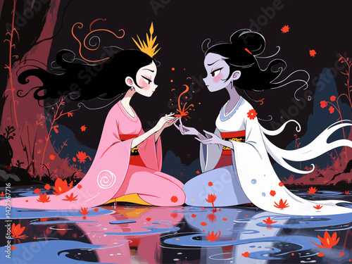 The beautiful Princess Konohanasakuya and the ugly Princess Iwanaga, Japanese mythology, mystical, fantasy