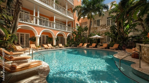 Wallpaper Mural Tropical pool courtyard hotel relaxation Torontodigital.ca