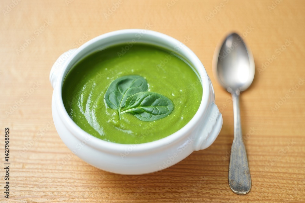 Spinach cream soup in bowl
