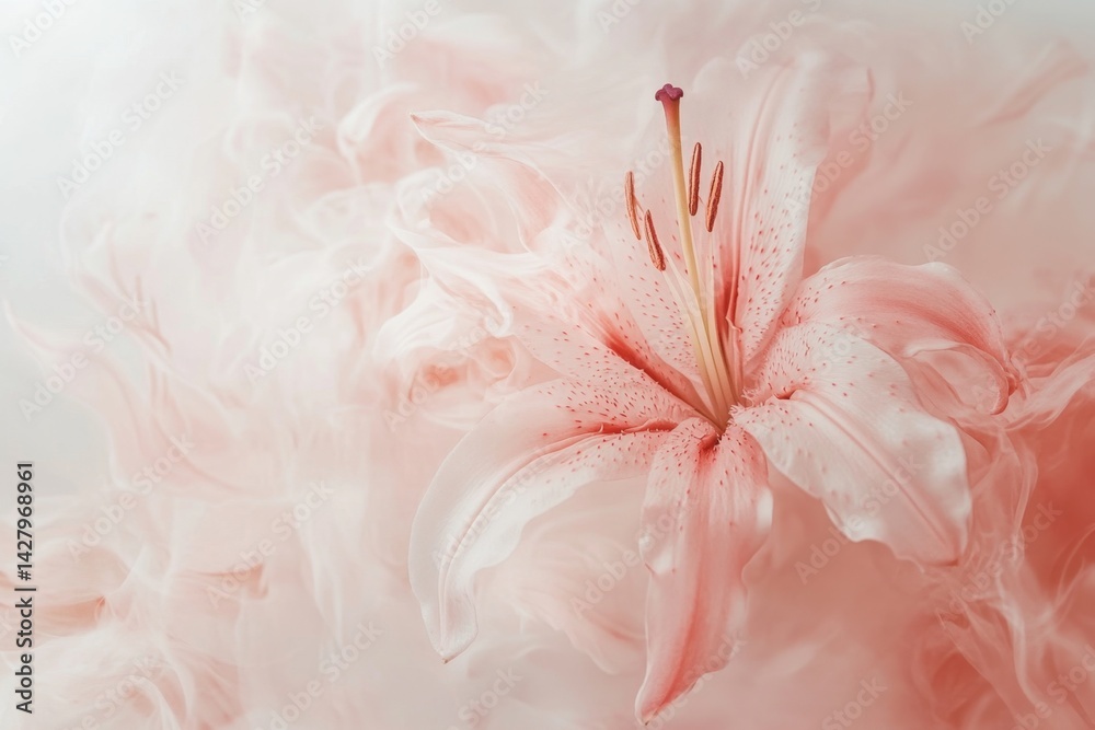 Delicate pink lily in flowing fabric Delicate pink lily in flowing fabric